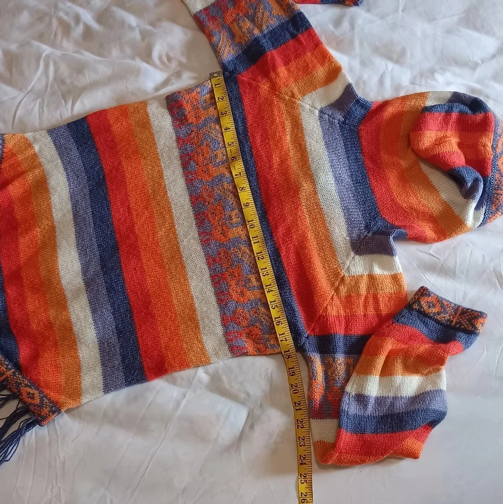Women Ethnic Aztec Sweater‎ Stripped Rainbow Orange-Purple SzS Hood- Pullover